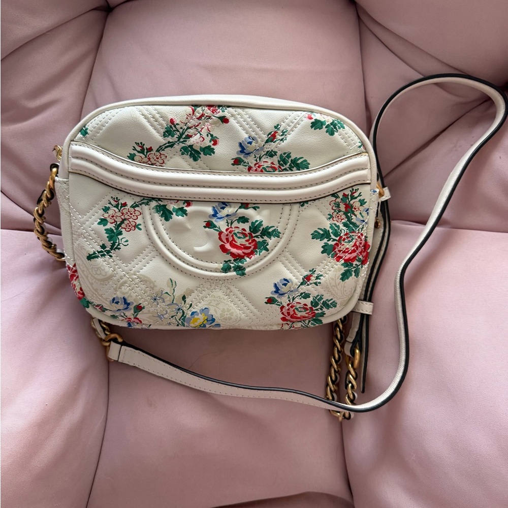 Tory Burch Cream Floral Crossbody Bag